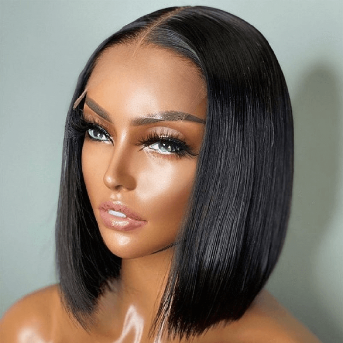 Incolorwig Natural Black Short Cut Bob Wig 150% Density T Part Lace Wig For Black Women