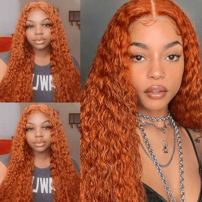 Incolorwig New Fashion Jerry Curly Lace Part Wig Ginger Orange 150% Density Colored Human Hair Wigs