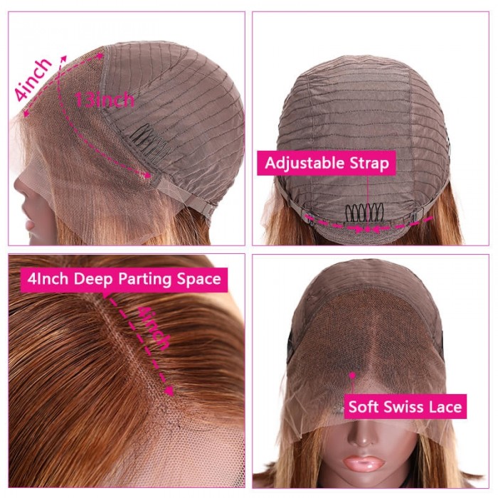 Incolorwig 13x4 Highlight Straight Bob Lace Front Human Hair Wigs 150% Density Ombre Color Pre Plucked With Baby Hair Lace Frontal Wigs For Black Women