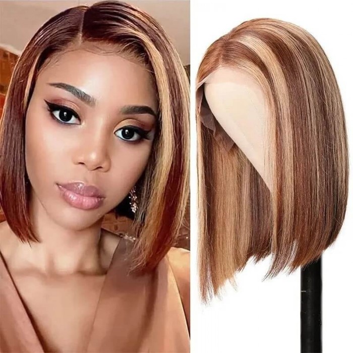 Incolorwig 13x4 Highlight Straight Bob Lace Front Human Hair Wigs 150% Density Ombre Color Pre Plucked With Baby Hair Lace Frontal Wigs For Black Women