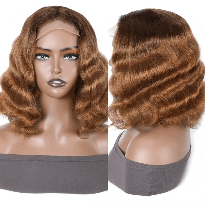 Incolorwig Ombre Honey Blonde Short Deep Wave Wig Brown Balayage 4x4 Lace Closure Highlight Wig