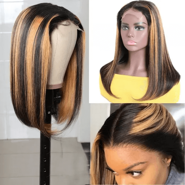 Incolorwig Ombre Highlight Piano Color Short Bob Wigs Pre-plucked #TP1B30 T Part Wig 150% Density