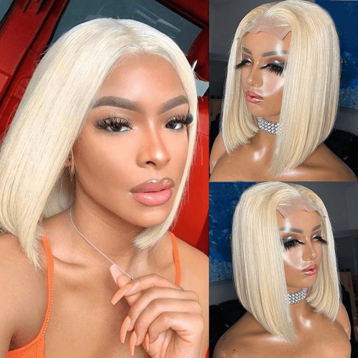 Incolorwig Remy Wig Transparent Lace Short Bob Wig #613 Blonde 4×4 Lace Closure Wigs