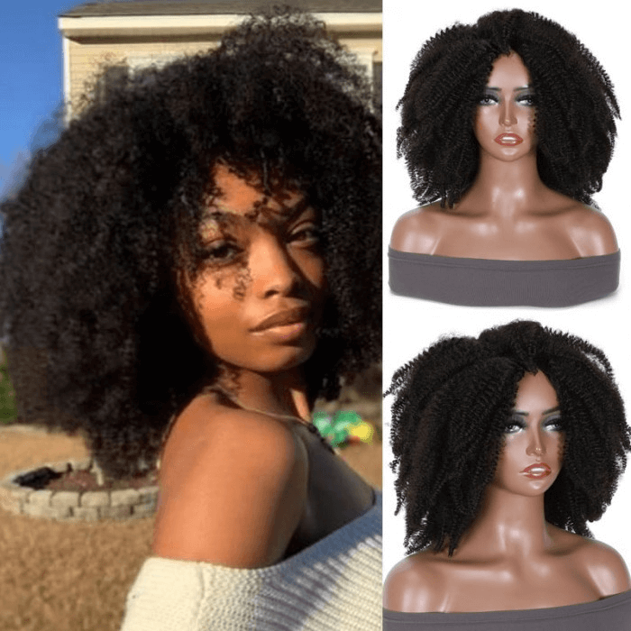 Incolorwig Short Curly Afro Wigs Glueless Human Hair Wigs 200% Density Remy Hair African American Wigs