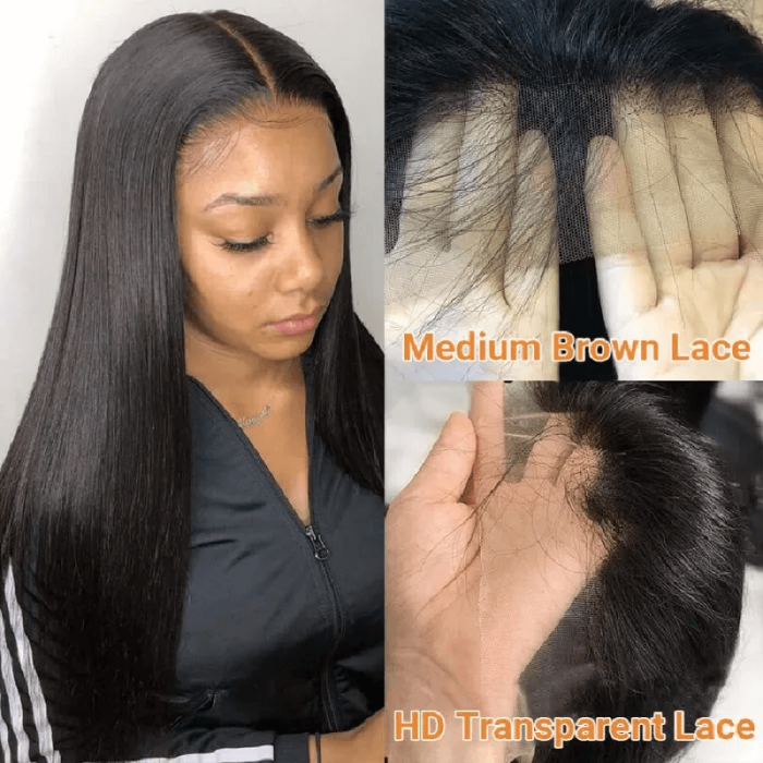 Incolorwig Straight Human Hair 13 by 6 Inch HD Lace Wig 180% Density Transparent Lace Wig
