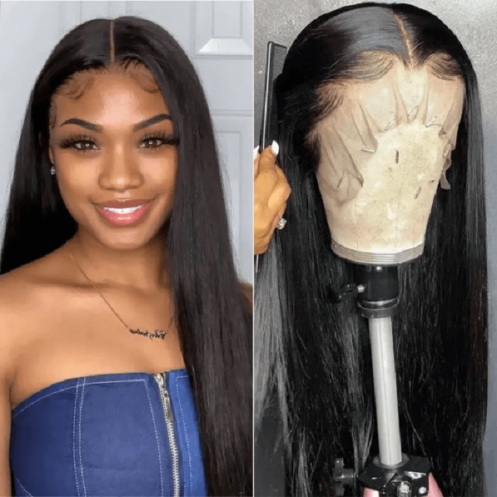 Incolorwig Straight Human Hair 13 by 6 Inch HD Lace Wig 180% Density Transparent Lace Wig