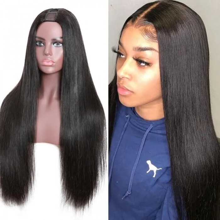 Incolorwig Brazilian Straight Human Hair Wigs 2*4 Opening Size U Part Wigs 150% Density Middle Part Wigs