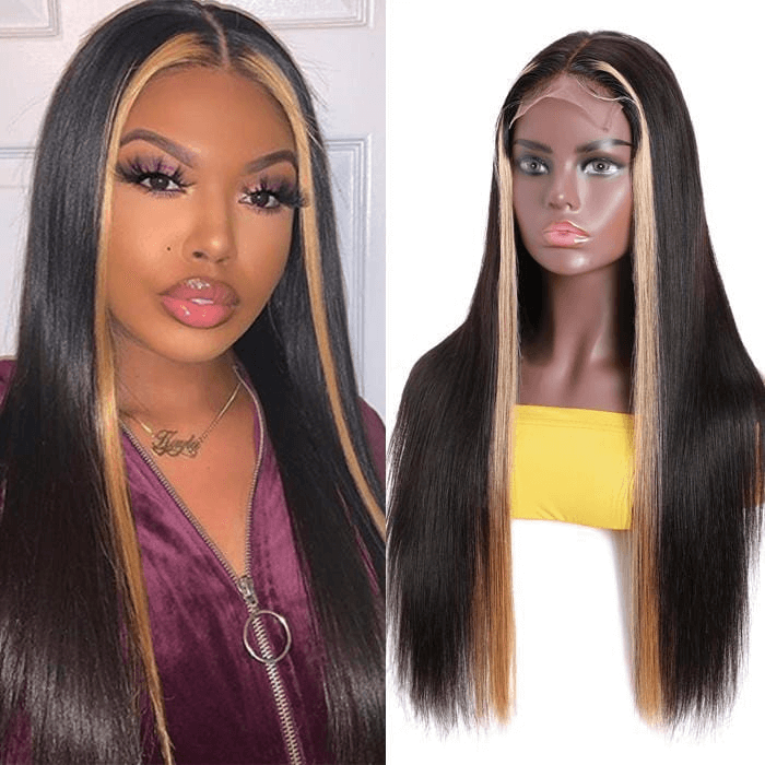Incolorwig #TL27 13*4 Lace Front Human Hair Wigs150% Density Pre Plucked Highlight Straight Hair Wig