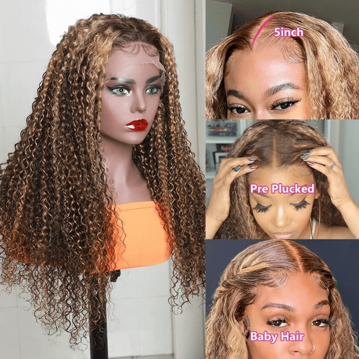 Incolorwig #TL412 Highlight Jerry Curly Hair 13x5x0.5 T Part Wigs Honey Blonde 13*4 Lace Frontal Wigs With Baby Hair