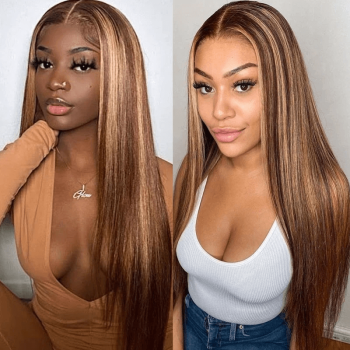 Incolorwig #TL412 Highlight Wig Straight Human Hair Wigs Three Part Wig Best 13*4 Lace Frontal Wigs For Sale