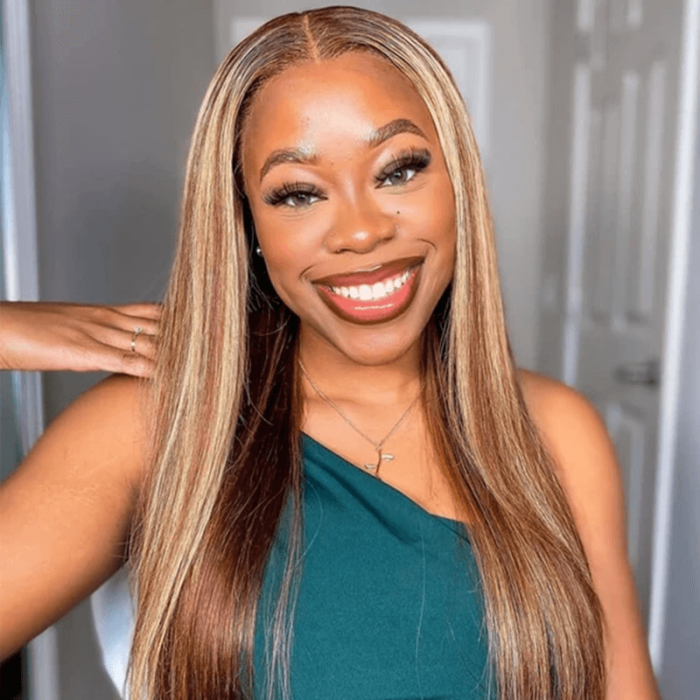 Incolorwig #TL412 Highlight Wig Straight Human Hair Wigs Three Part Wig Best 13*4 Lace Frontal Wigs For Sale