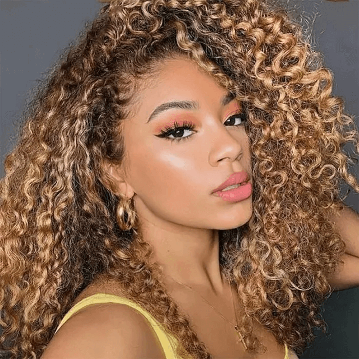 Incolorwig Water Wave Bob Wig Honey Blonde Layered 13x4 Lace Front Wigs Dark Brown Highlight Wigs