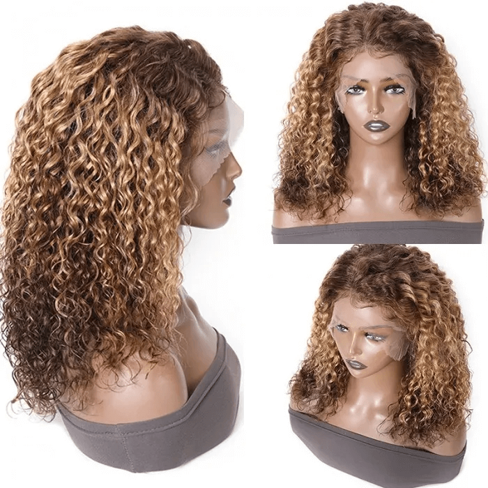 Incolorwig Water Wave Bob Wig Honey Blonde Layered 13x4 Lace Front Wigs Dark Brown Highlight Wigs