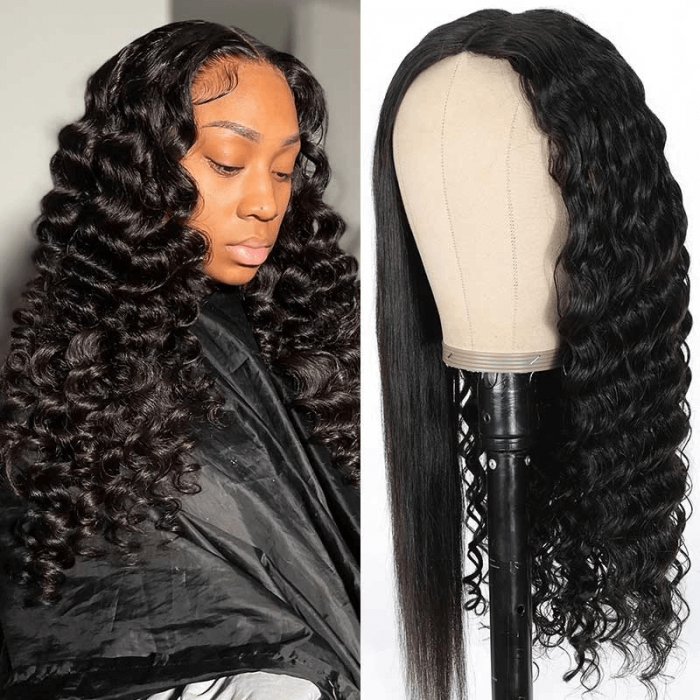 Incolorwig Wet And Wavy Deep Wave V Part Wigs Magic Quickly Change Hairstyle Straight To Deep Wave Wig
