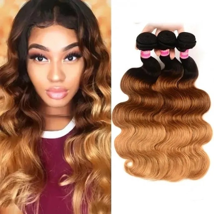 Incolorwig Virgin Peruvian Human Body Wave Hair Weave  #T1B427 Ombre Human Hair Weave 3 Bundles