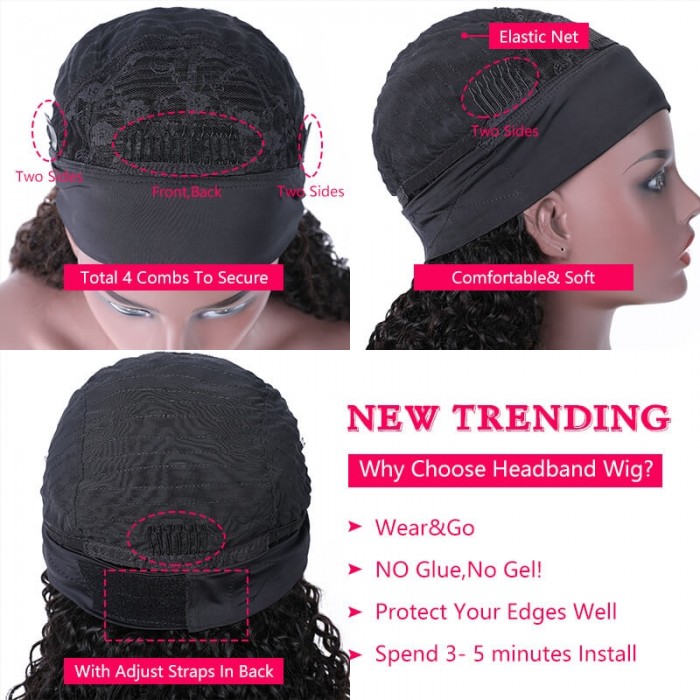 Incolorwig Superior Human Hair Wig 150% Density Jerry Curly Hair Headband Wig