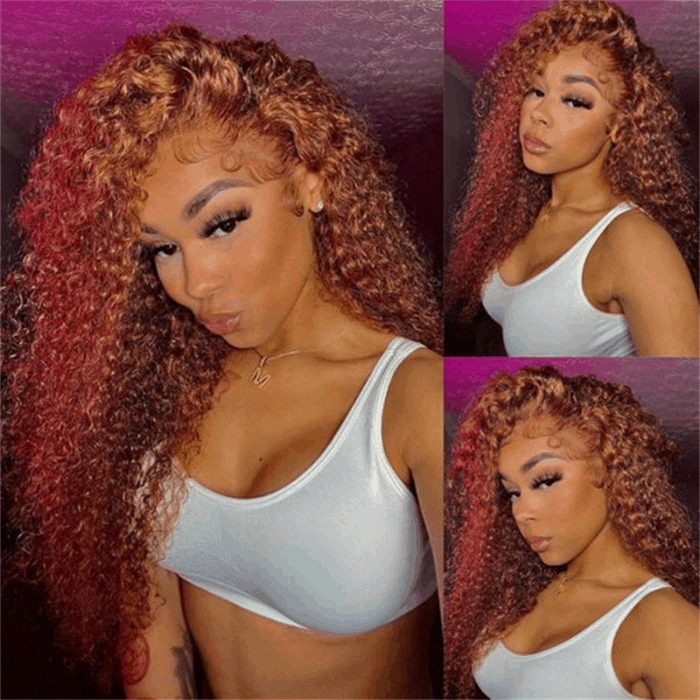 Incolorwig Ginger Lace Front Wigs Human Hair 13X4 Jerry Curly 100% Human Hair For Women 150% Density