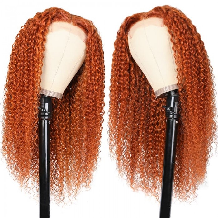 Incolorwig New Fashion Jerry Curly Lace Part Wig Ginger Orange 150% Density Colored Human Hair Wigs