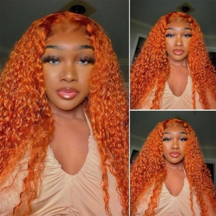 Incolorwig New Fashion Jerry Curly Lace Part Wig Ginger Orange 150% Density Colored Human Hair Wigs