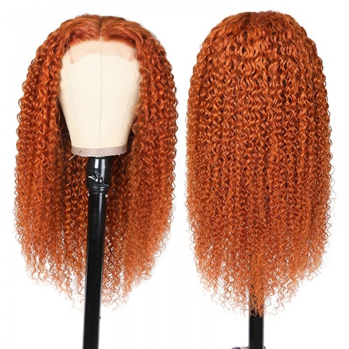 Incolorwig New Fashion Jerry Curly Lace Part Wig Ginger Orange 150% Density Colored Human Hair Wigs