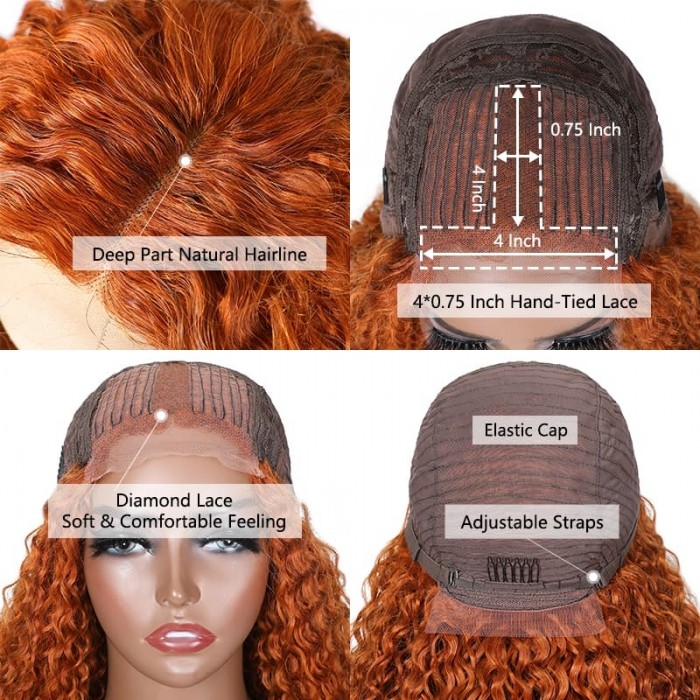 Incolorwig New Fashion Jerry Curly Lace Part Wig Ginger Orange 150% Density Colored Human Hair Wigs