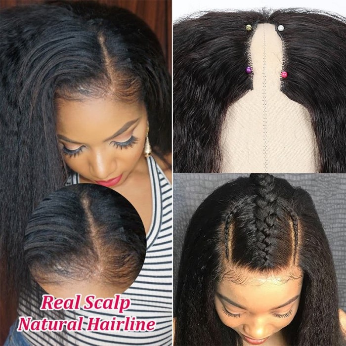 Incolorwig V Part Kinky Straight Human Hair Wigs Protective Style Wigs Glueless Kinky Hair Wigs