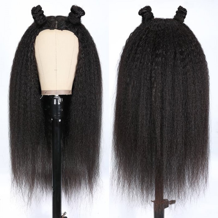 Incolorwig Beginner Friendly Kinky Straight V Part Human Hair Wig Undetectable Leave Out 150% Density