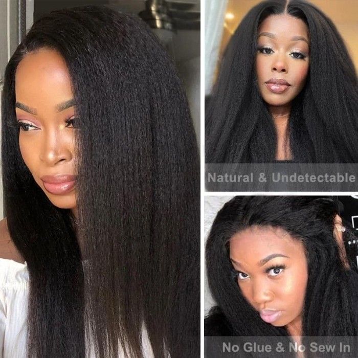 Incolorwig Beginner Friendly Kinky Straight V Part Human Hair Wig Undetectable Leave Out 150% Density