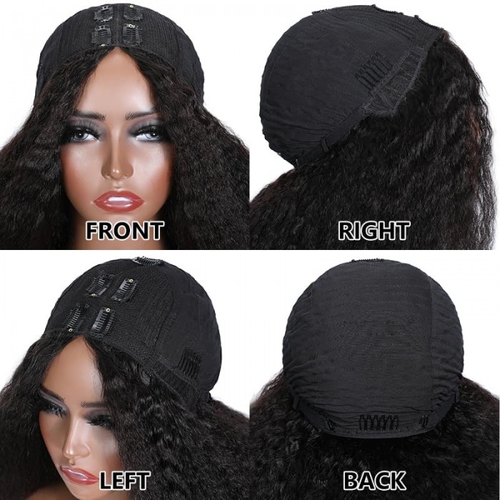 Incolorwig V Part Kinky Straight Human Hair Wigs Protective Style Wigs Glueless Kinky Hair Wigs