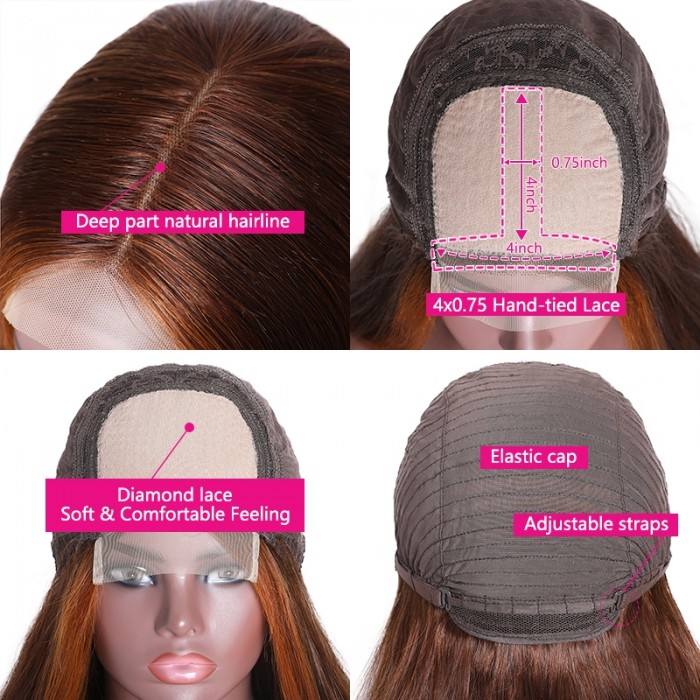 Incolorwig LT4/30# Color Wigs 150% Density Straight Wigs 4*0.75 Hairline Lace Part Wig