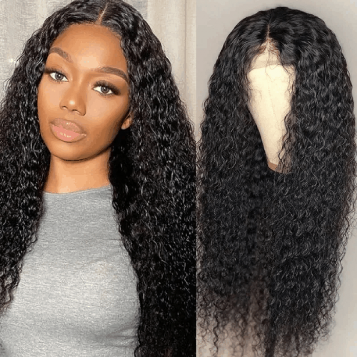 Incolorwig Middle Part Jerry Curly Wig Natural Black 13*5*0.5 T Part Wig 150% Density 13x4 Lace Front Human Hair Wigs