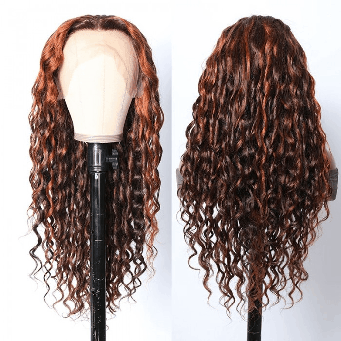 Incolorwig Deep Wave Human Hair Wig 13x4 Lace Front Wig Ginger Highlight Ombre Color 150% Density With Baby Hair