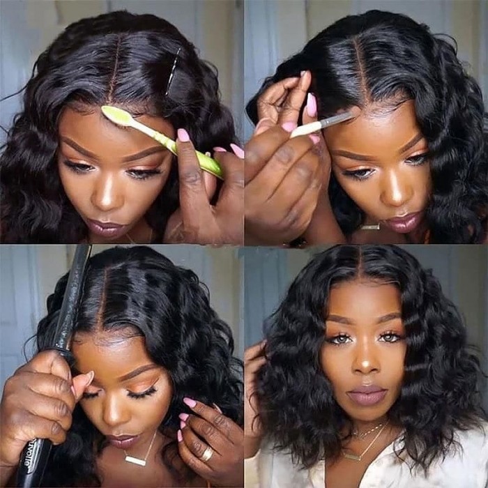 Incolorwig Natural Black Short Cut Bob Wig Fashion 13*4 Lace Front Wig 180% Density Black Wig