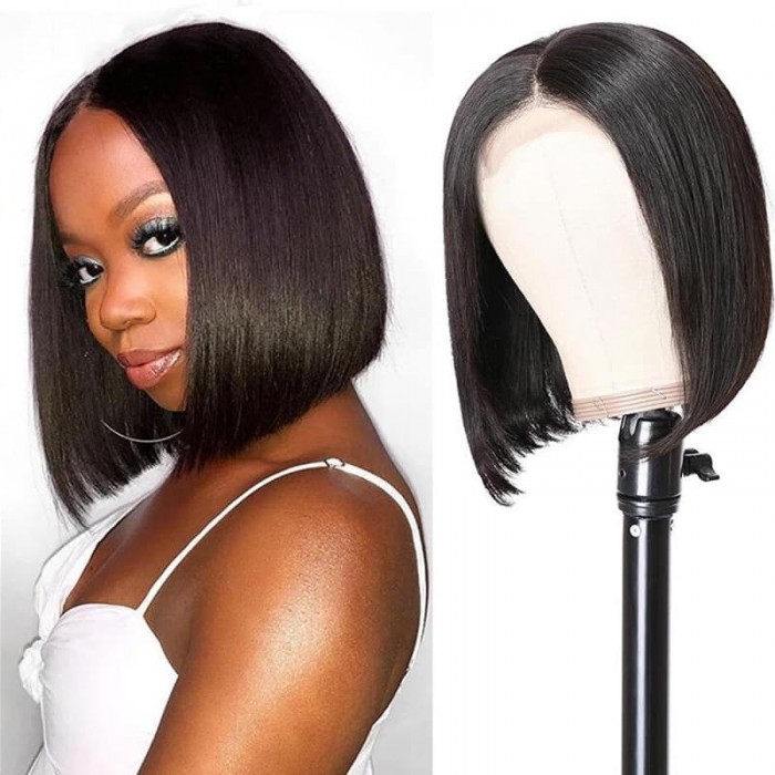 Incolorwig Natural Black Short Cut Bob Wig 150% Density T Part Lace Wig For Black Women