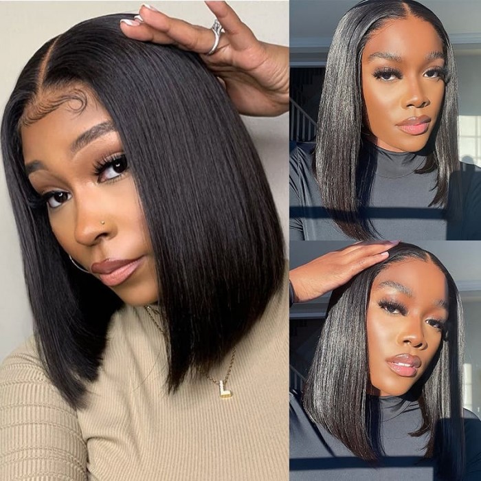 Incolorwig Natural Black Short Cut Bob Wig 150% Density T Part Lace Wig For Black Women