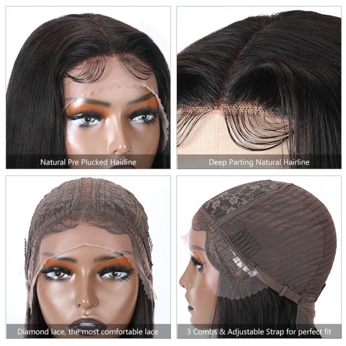 Incolorwig Natural Black Short Cut Bob Wig 150% Density T Part Lace Wig For Black Women