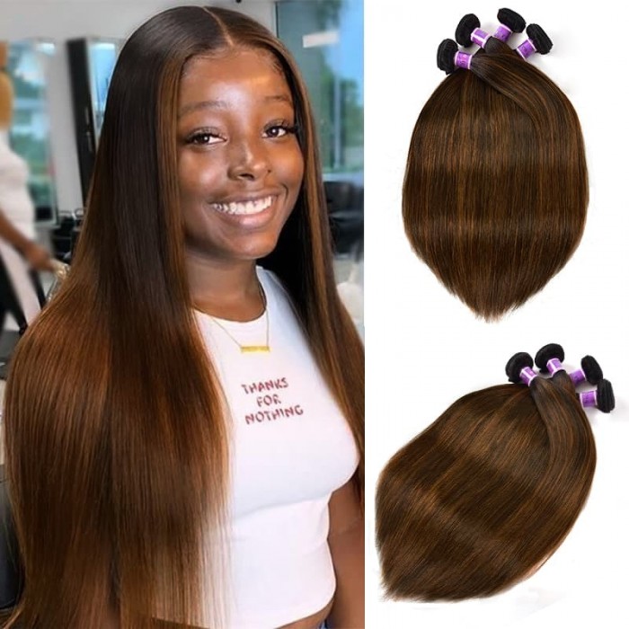 Incolorwig 4 Bundles Brazilian Human Hair Cool Color # FB30 Straight Hair Weave 