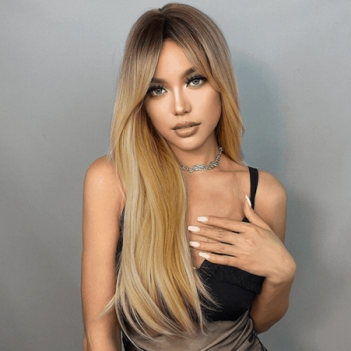 Incolorwig Straight Ombre Highlight Brown 13*4 Lace Front Wig With Baby Hair 150% Density Human Hair