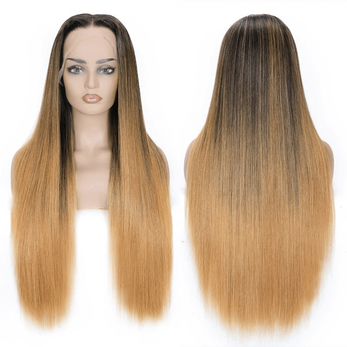 Incolorwig Straight Ombre Highlight Brown 13*4 Lace Front Wig With Baby Hair 150% Density Human Hair