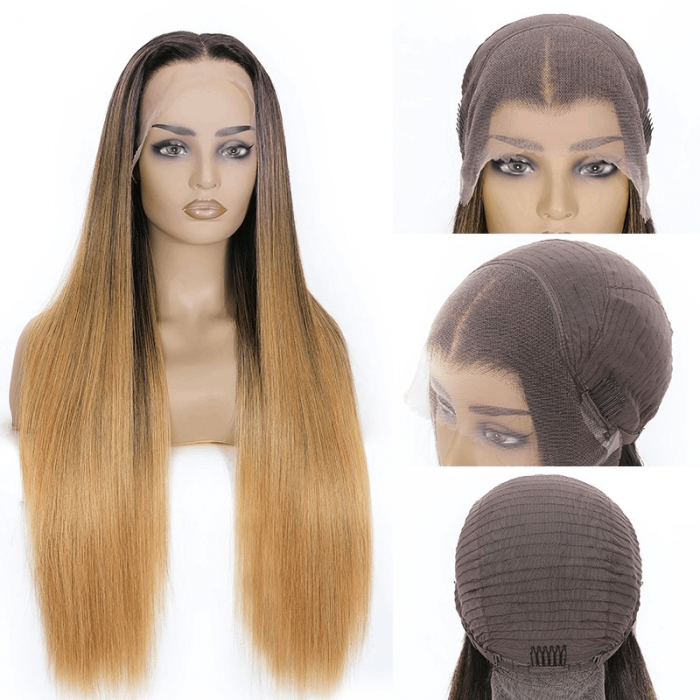Incolorwig Straight Ombre Highlight Brown 13*4 Lace Front Wig With Baby Hair 150% Density Human Hair