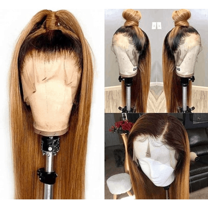 Incolorwig Straight Ombre Highlight Brown 13*4 Lace Front Wig With Baby Hair 150% Density Human Hair