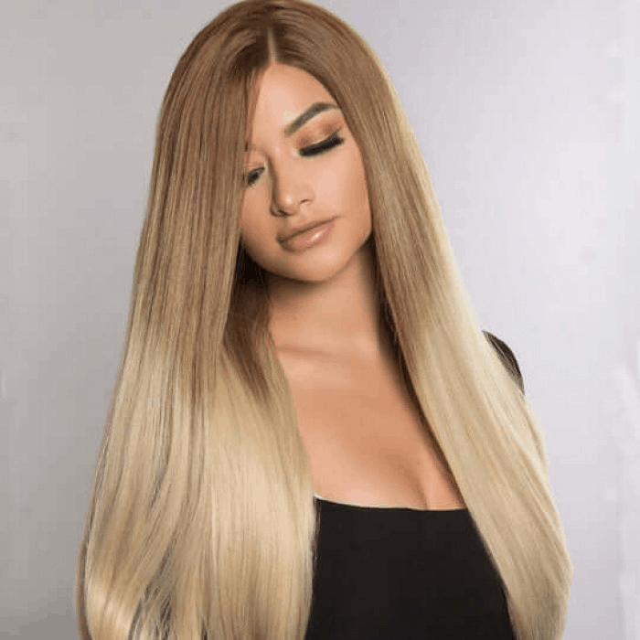 Incolorwig Straight Ombre Highlight Brown 13*4 Lace Front Wig With Baby Hair 150% Density Human Hair