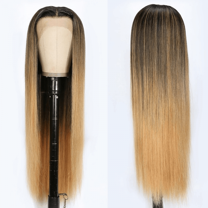 Incolorwig Straight Ombre Highlight Brown 13*4 Lace Front Wig With Baby Hair 150% Density Human Hair