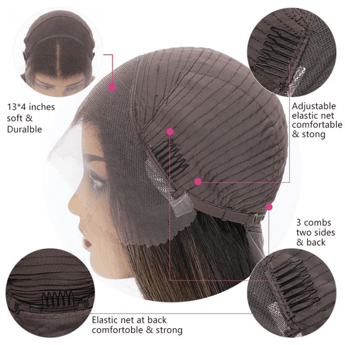 Incolorwig Straight Ombre Highlight Brown 13*4 Lace Front Wig With Baby Hair 150% Density Human Hair