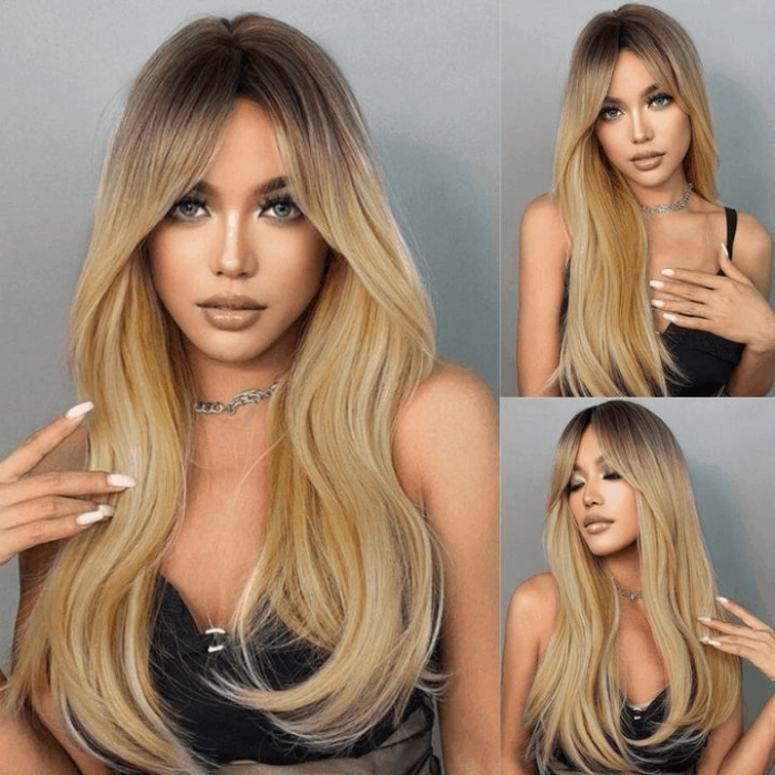 Incolorwig Straight Ombre Highlight Brown 13*4 Lace Front Wig With Baby Hair 150% Density Human Hair