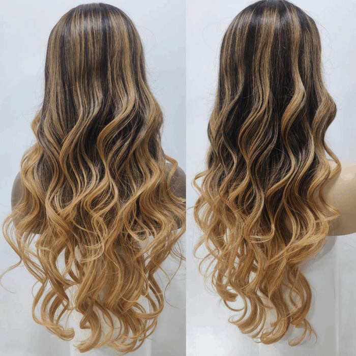 Incolorwig Ombre Golden Brown Balayage Natural Wave 13x4 Lace Front Wig 180% Density With Baby Hair