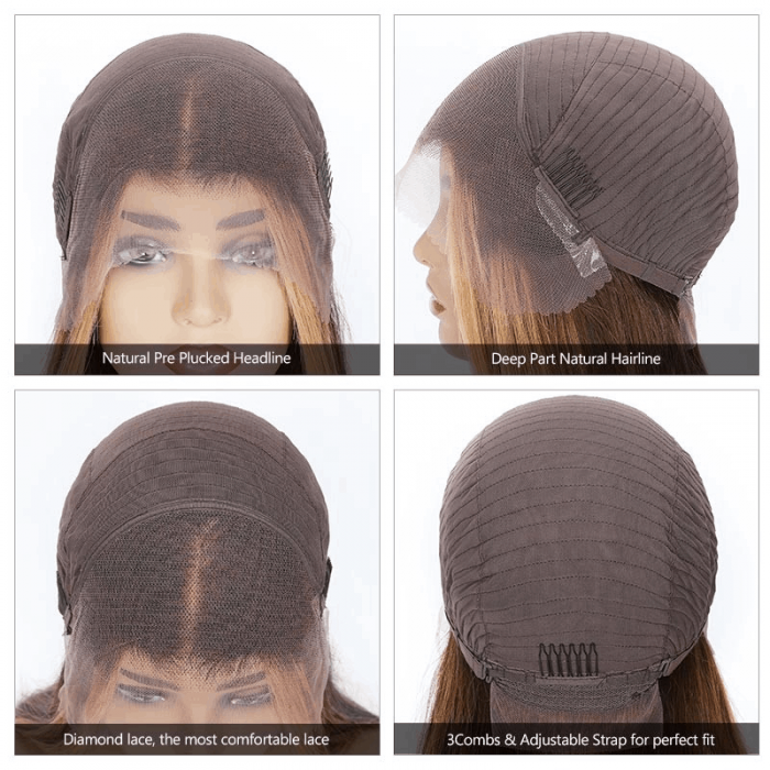 Incolorwig Ombre Golden Brown Balayage Natural Wave 13x4 Lace Front Wig 180% Density With Baby Hair