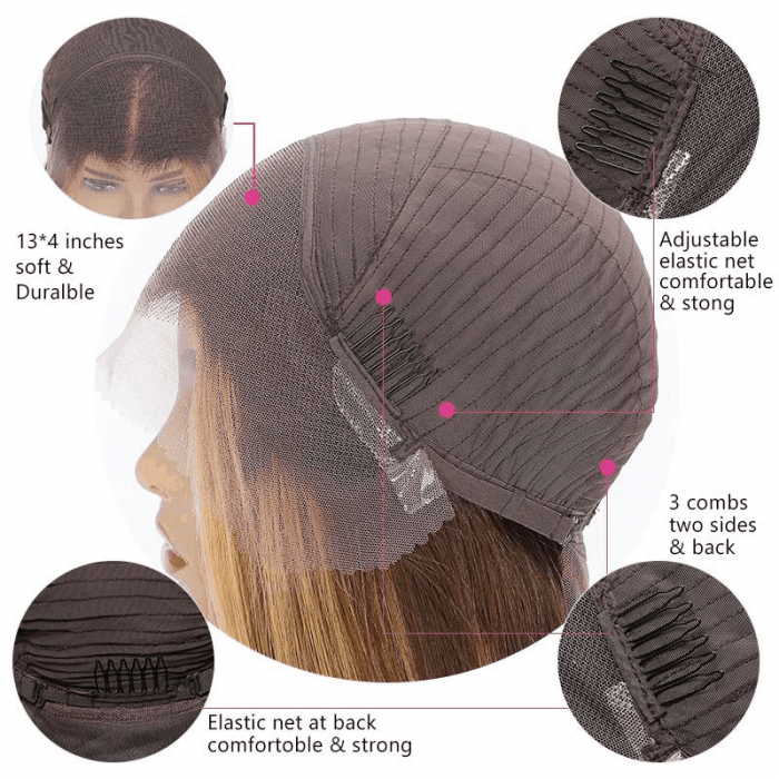 Incolorwig Ombre Golden Brown Balayage Natural Wave 13x4 Lace Front Wig 180% Density With Baby Hair