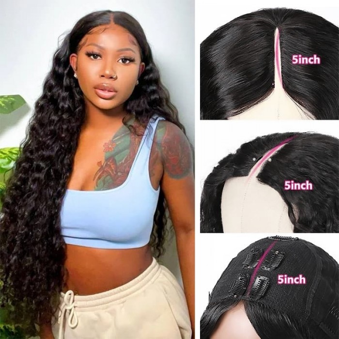 Incolorwig Wet And Wavy Deep Wave V Part Wigs Magic Quickly Change Hairstyle Straight To Deep Wave Wig