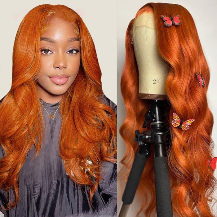 Incolorwig Orange Ginger Color 13*4 Lace Front Wigs Body Wave 150% Density Pre Plucked Human Hair Wig